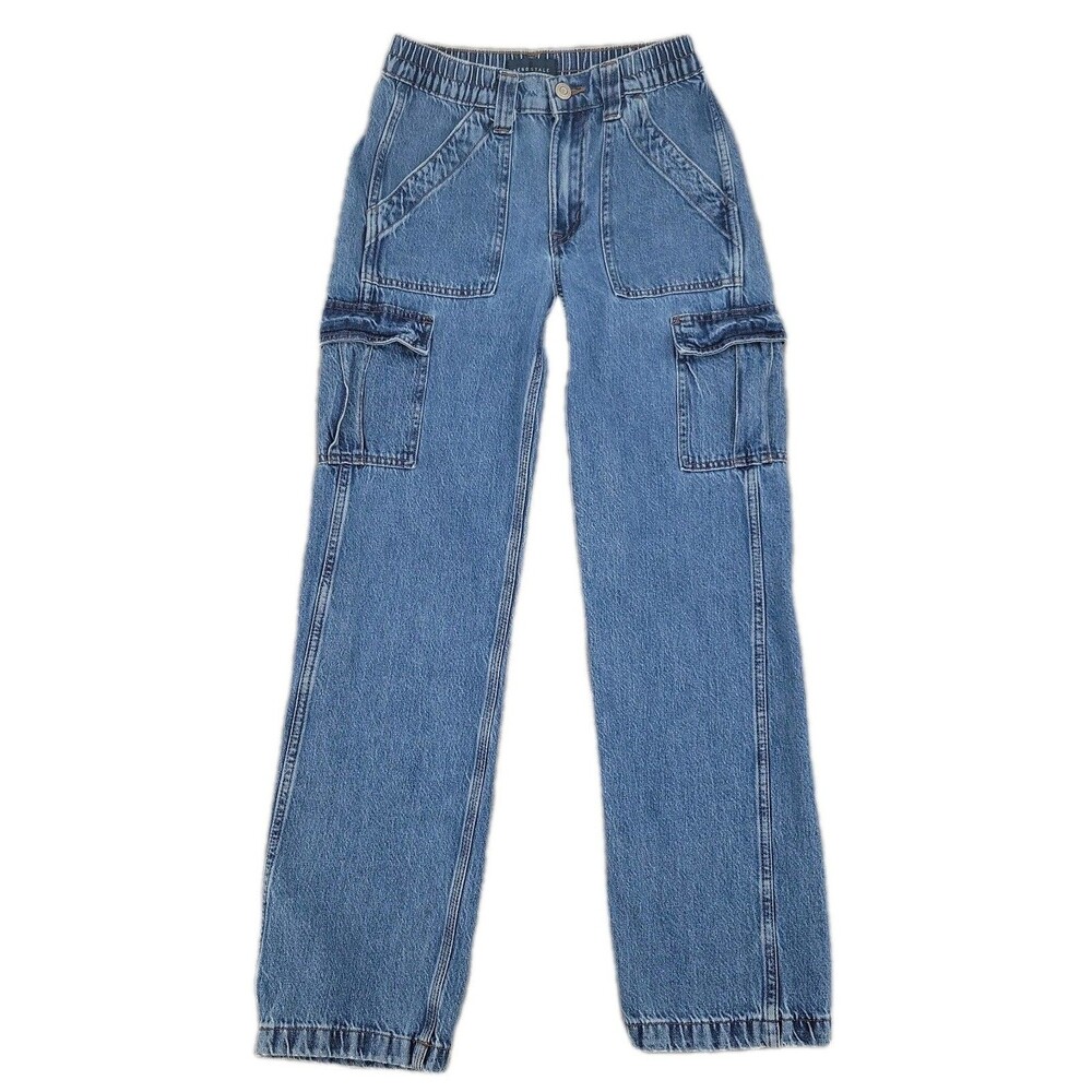 Aeropostale Womens Jeans Size XS 90s Baggy Cargo Pockets Elastic Waist 26x30